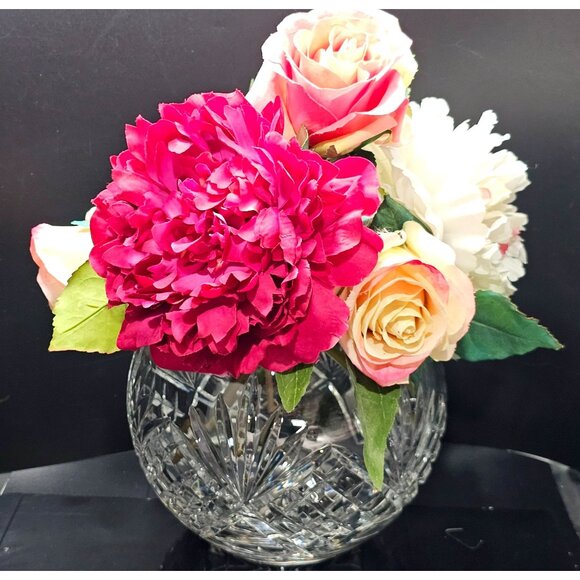 Hand Cut Lead Crystal Rose Bowl 6.5" large centerpiece vase Czech luxury home de - Picture 2 of 7